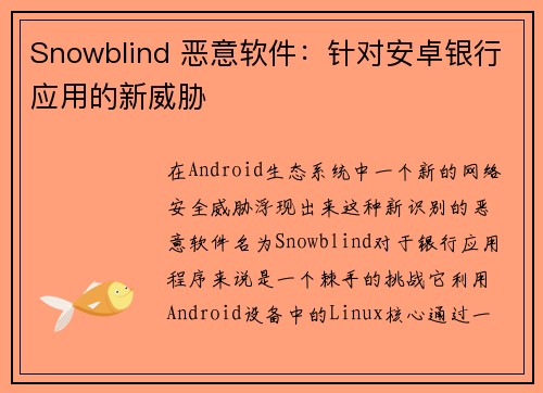 Snowblind 恶意软件：针对安卓银行应用的新威胁